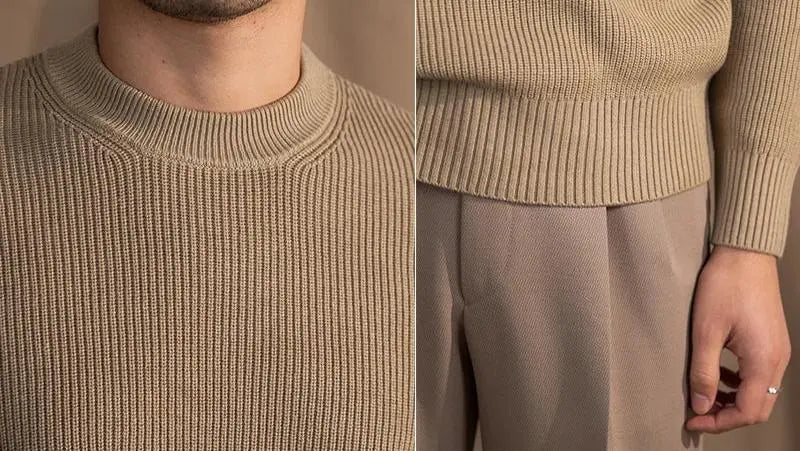 Ribbed Crew Neck Sweater - Khaki