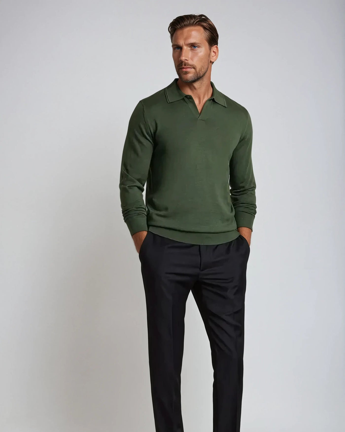 Long Sleeve Polo - No Buttons - Green