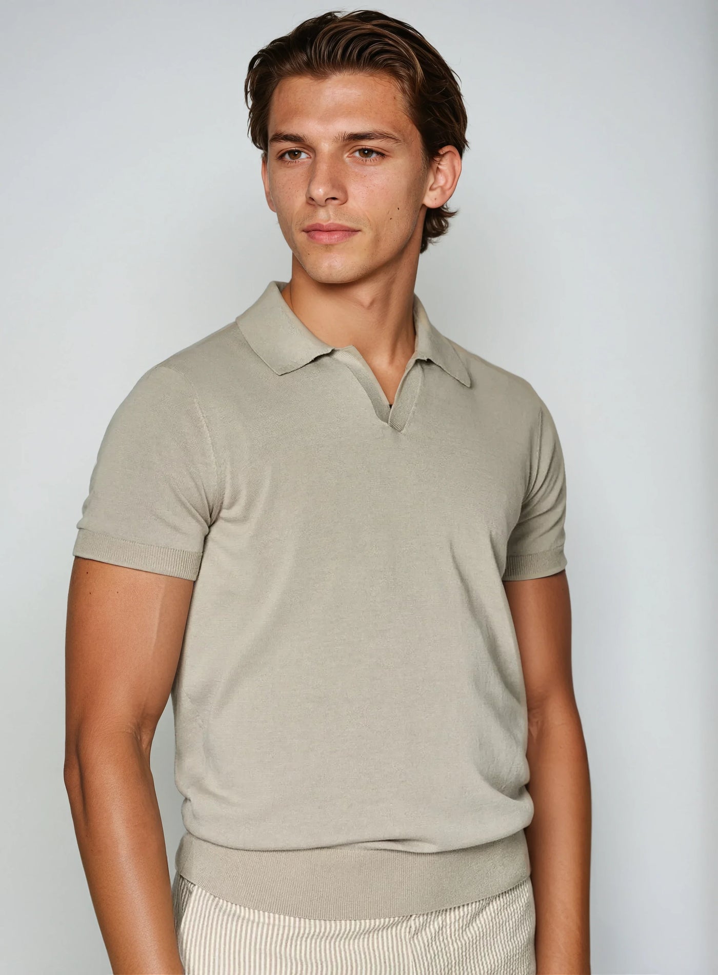 Buttonless Polo Shirt - Taupe