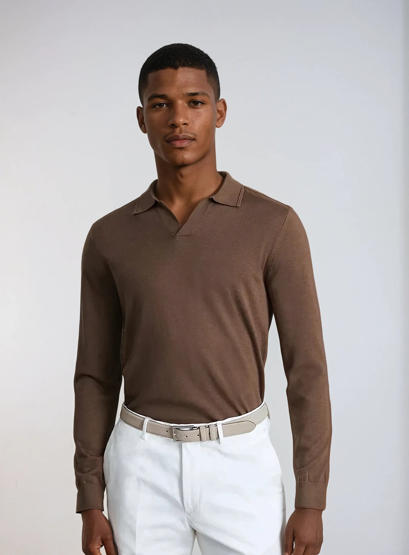 Long Sleeve Polo - No Buttons - Brown