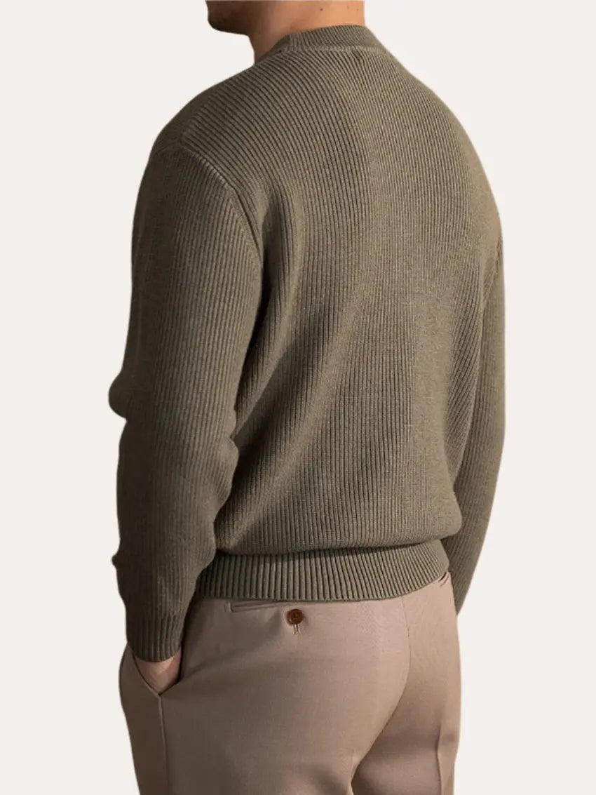 Ribbed Crew Neck Sweater - Olive Green