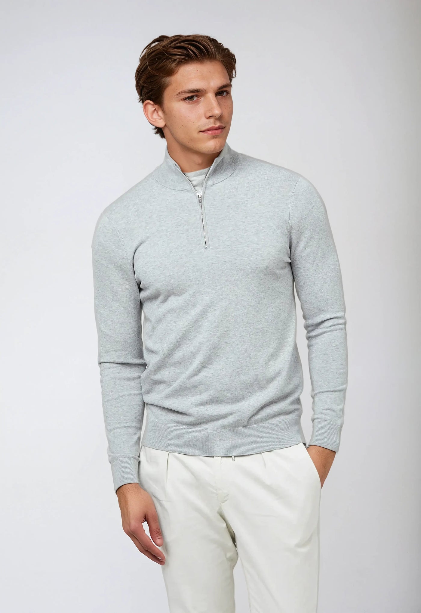 Essential Half Zip Sweater - Light Grey