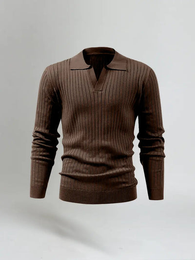 Striped Long Sleeve Polo - Brown