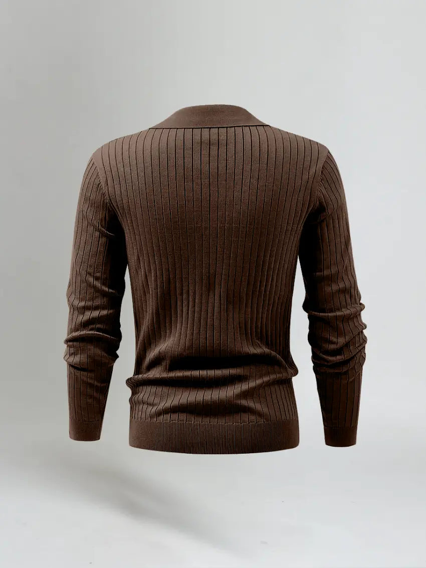 Striped Long Sleeve Polo - Brown
