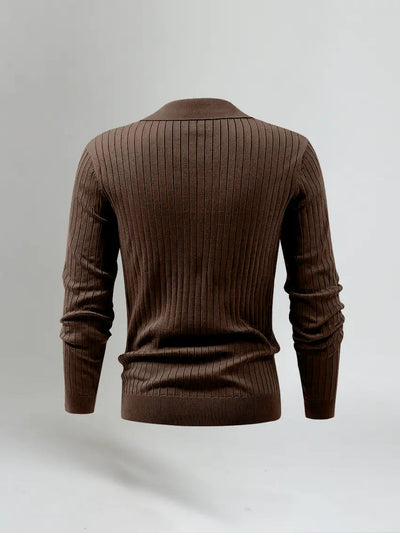Striped Long Sleeve Polo - Brown