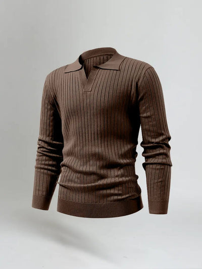 Striped Long Sleeve Polo - Brown