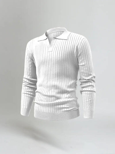 Striped Long Sleeve Polo - White