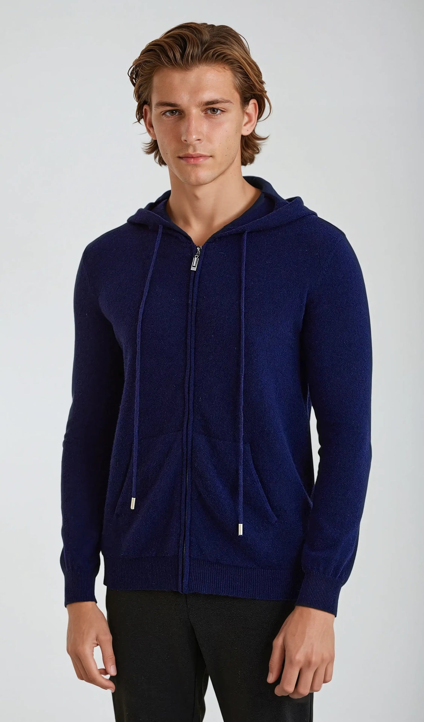Cashmere Knit Zip Vest - Navy Blue