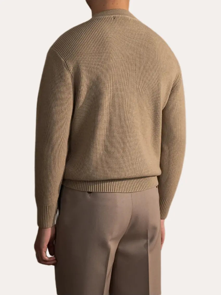 Ribbed Crew Neck Sweater - Khaki