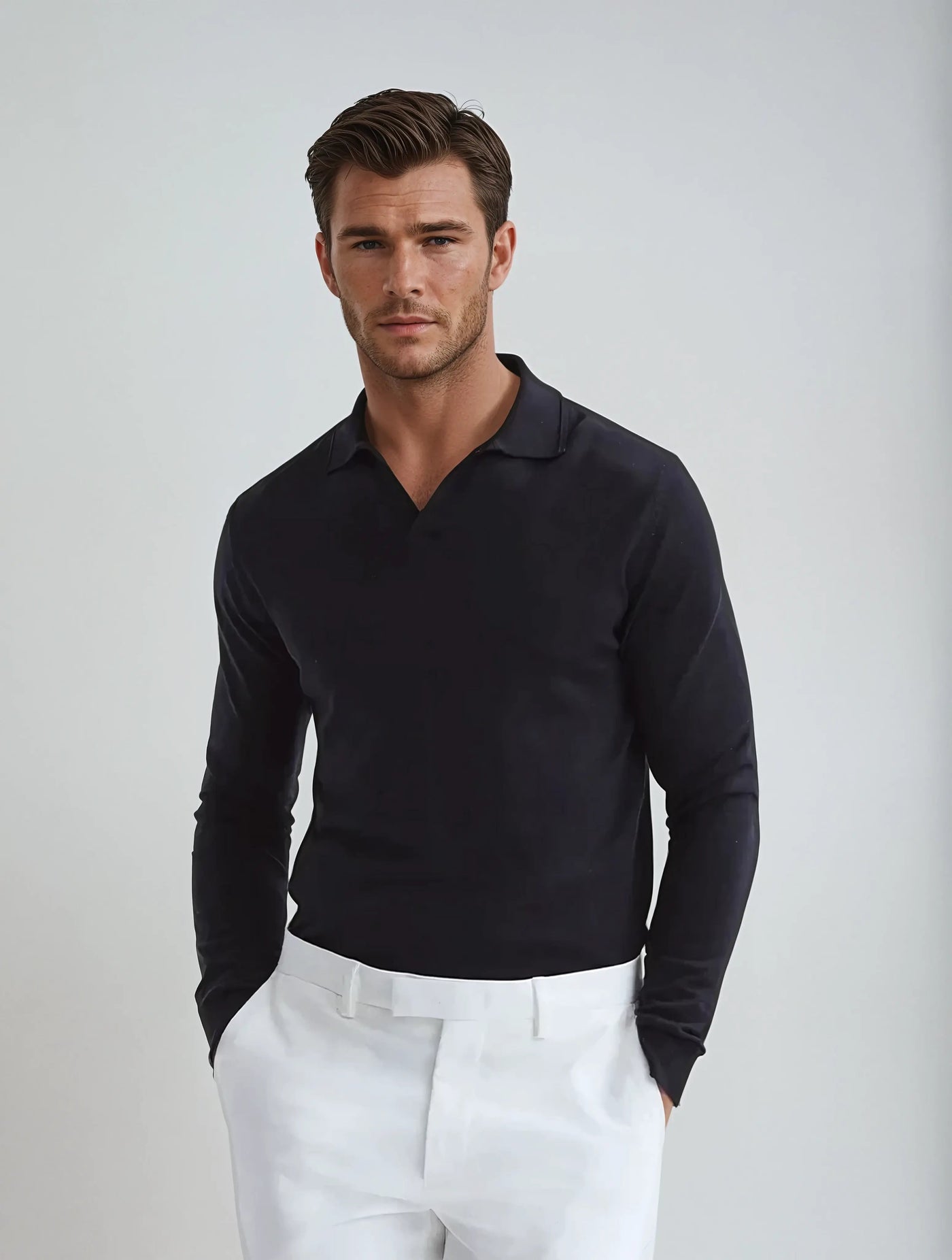 Long Sleeve Polo - No Buttons - Black