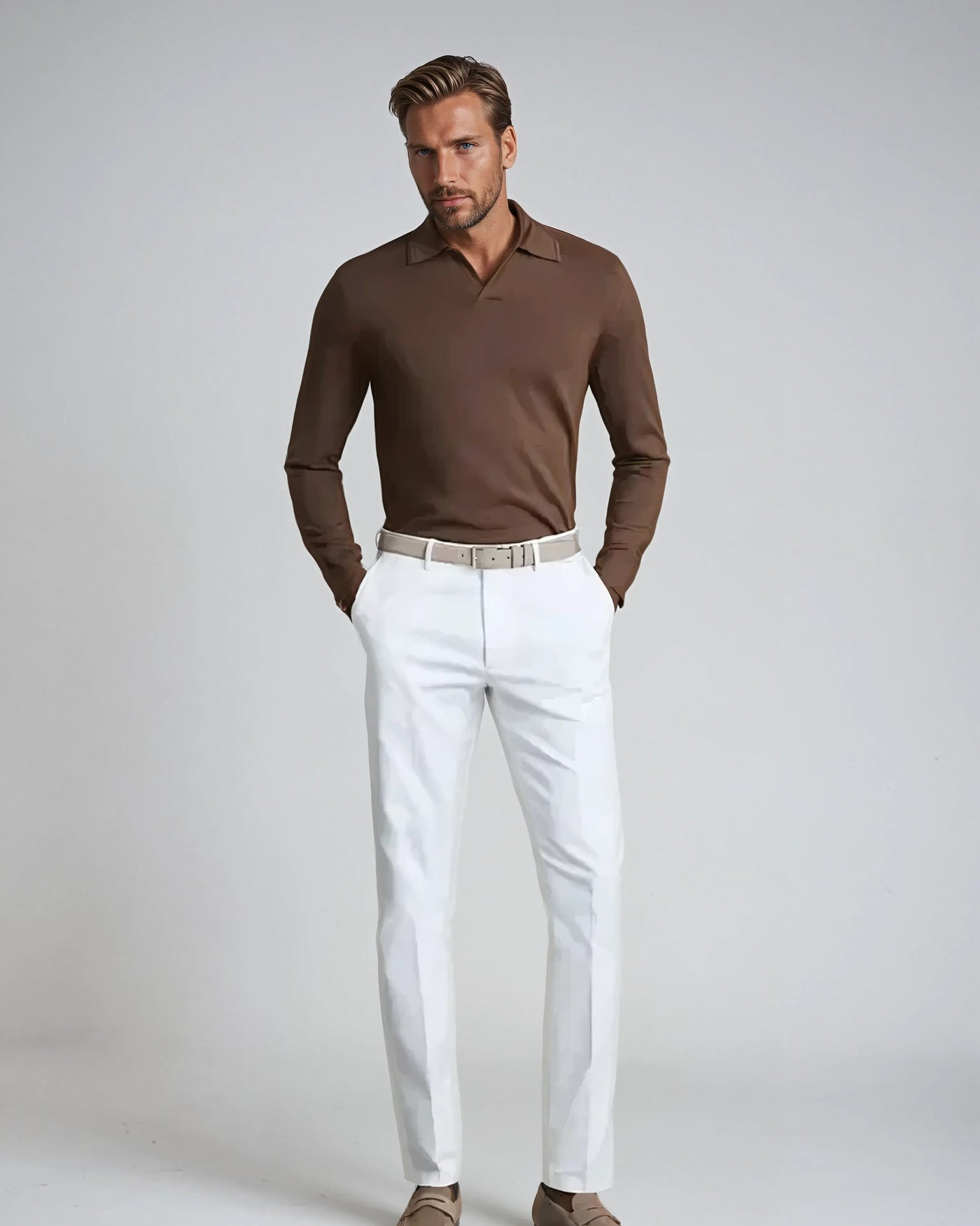 Long Sleeve Polo - No Buttons - Brown